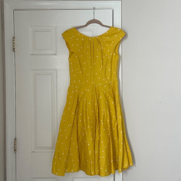 Boden Yellow Polka Dot Swishy Dress Full Skirt Cap Sleeve Tall Size 6 Long L - Picture 2 of 11